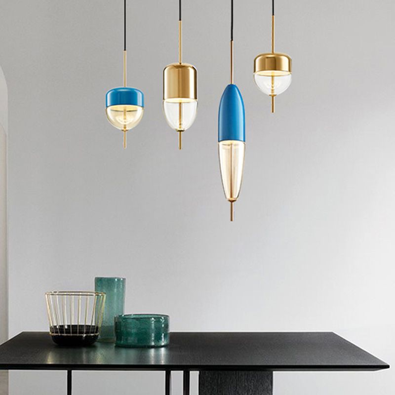 Blue Jar Hanging Pendant Postmodern 1-Light Aluminum Ceiling Light with Bottom Clear Glass Shade