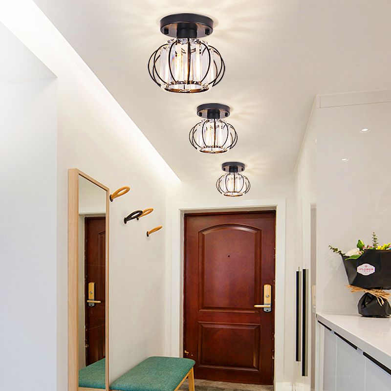 Schwarz/Chrom Globe Mini Flush Lamp Crystal 1 Light Simplicity Corridor Deckenleuchte