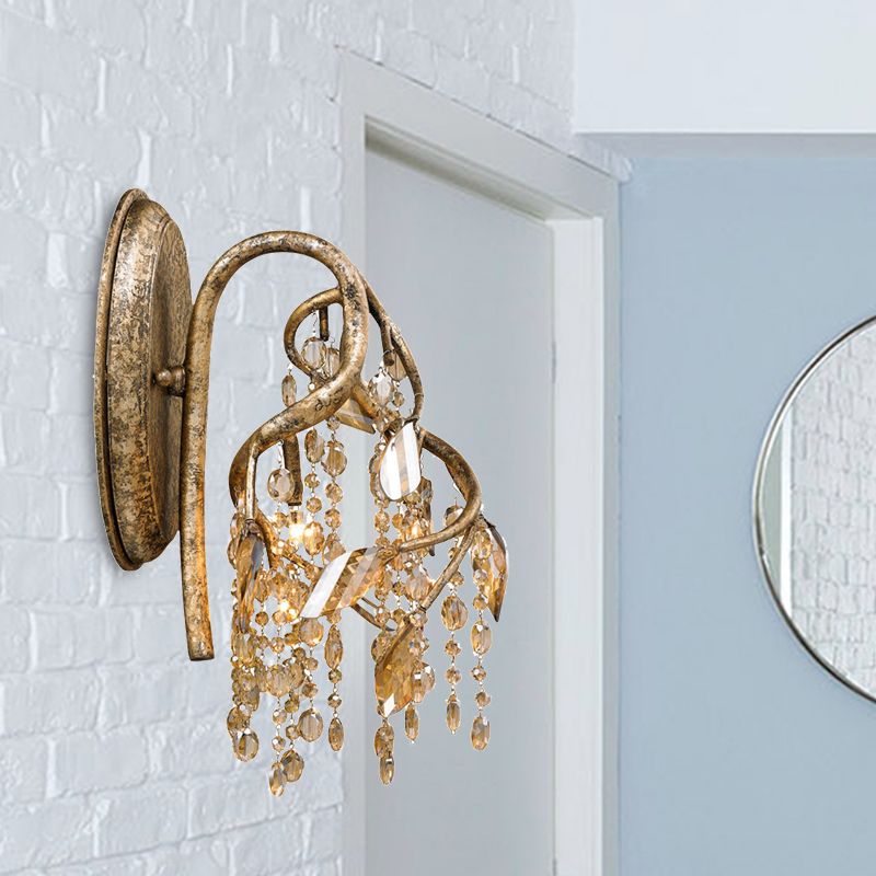 Decorative Branch Wall Mount Lighting 2 Lights Translucent Crystal LED Wall Lamp in Brass