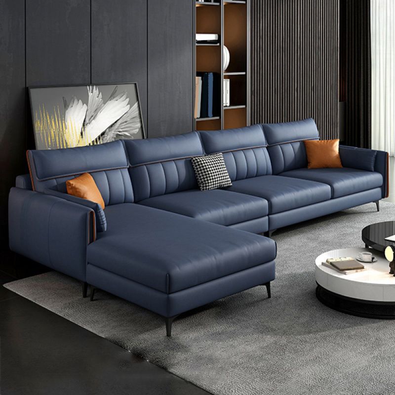 Faux Leather Stain-Resistant Sectional with Pillow Back for Four People