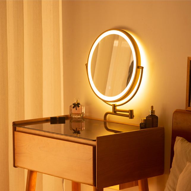 Contemporary Make-up Vanity Bedroom Glass Lighted Mirror with Drawer