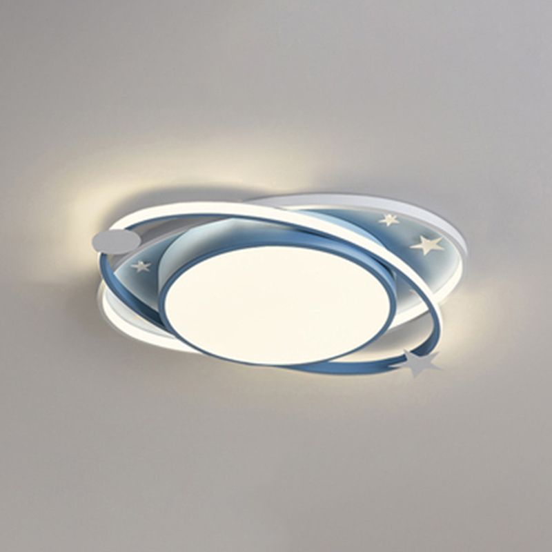 Nordic Metal Flush Mount Light Fixture Saturn Flush Mount Spotlight with White Acrylic Shade for Kids Bedroom