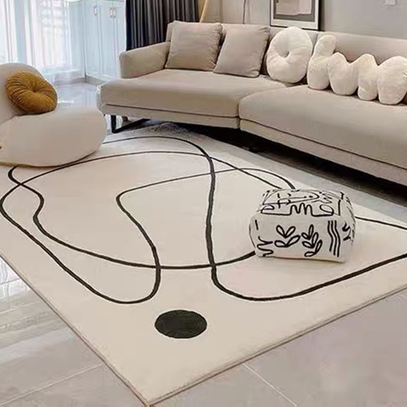 White Tone Home Decoration Carpet Simple Abstract Lines Area Rug Polyester with Non-Slip Backing Rug