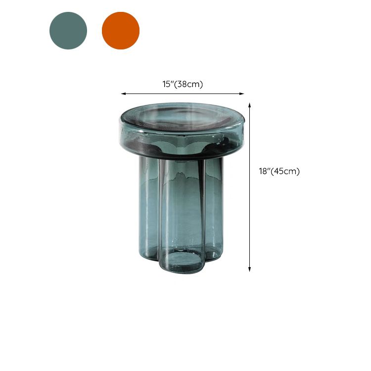 Modern Green/ Brown Round Glass Top Side Table Pedestal End Table
