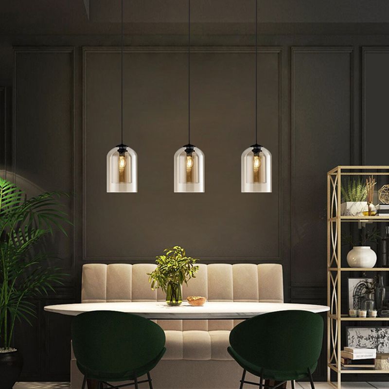 Double Glass Bell Hanging Lamp in Modern Concise Style Lacquered Iron Pendant Light for Bedroom