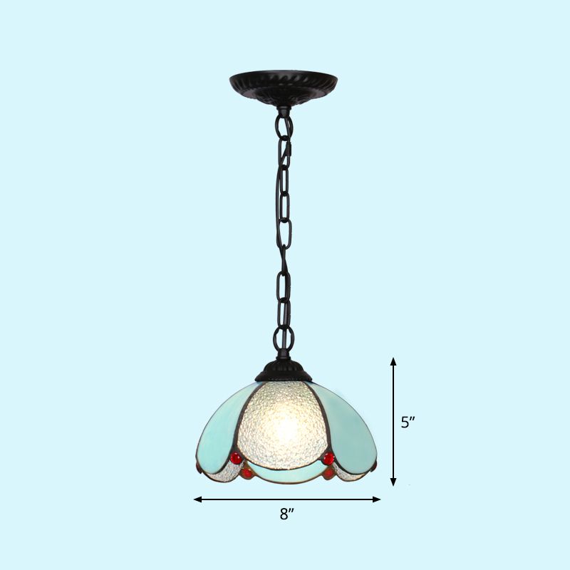 Mediterranean Dome Pendant Lighting Fixture Single Hand-Crafted Glass Hanging Light for Restaurant
