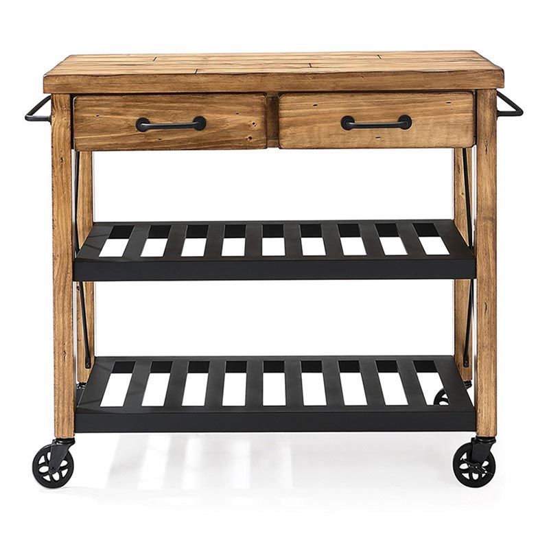 Rolling Solid Wood Kitchen Island Home Dining Kitchen Trolley with Towel Rack