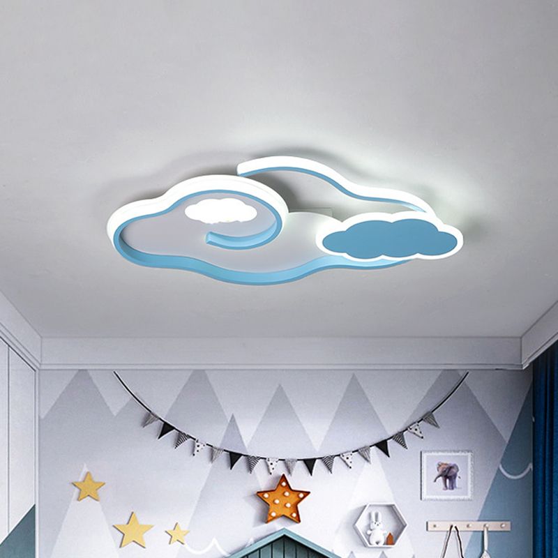Cloud Kids Bedroom Ceiling Flush Mount Light Metal LED Contemporary Flush Mount Lamp in Blue