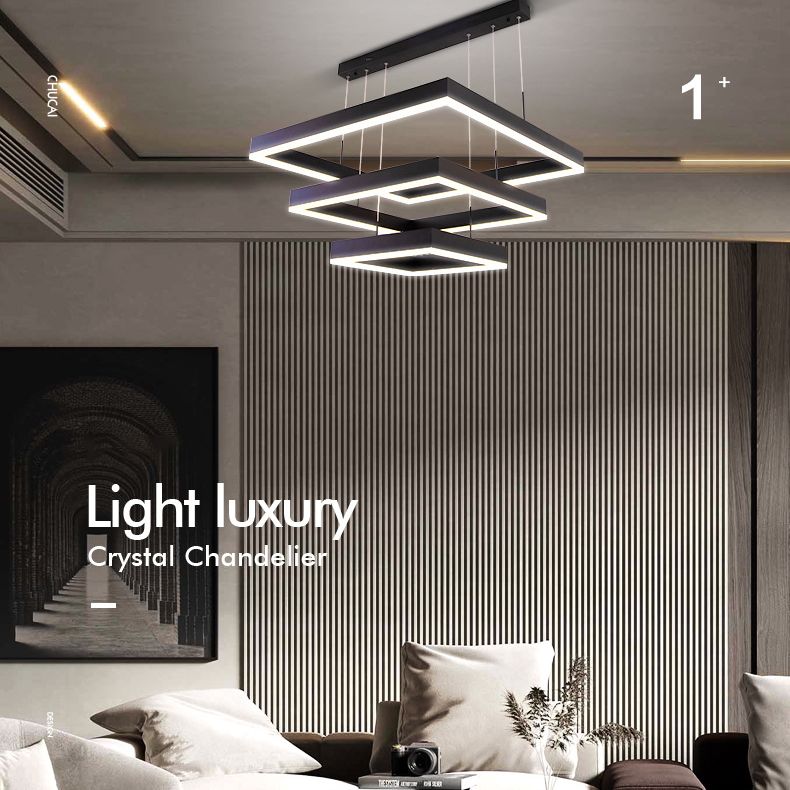 Accesorios de iluminación de lámparas cuadradas modernas araña de metal