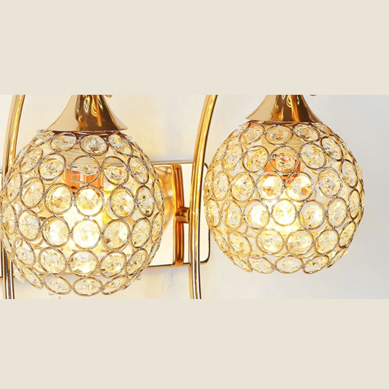 Gold Deer Head Wall Lamp Fixture Minimalist Metal Sconce Light with Ball Crystal Shade