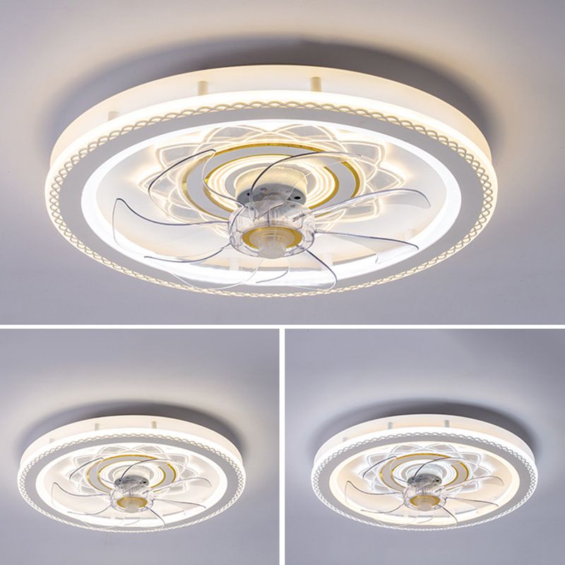 Weißer Kreis LED Deckenventilator Leichte stilvolle nordische Acryl -Halbflush -Halterung für Schlafzimmer