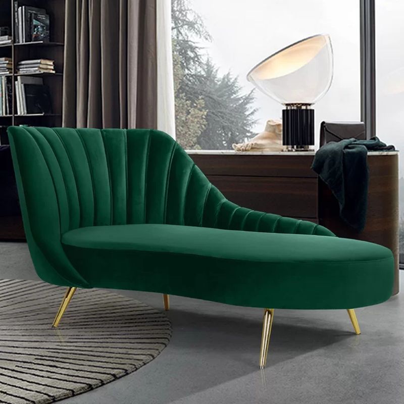 Glam Upholstered Velvet Chaise Lounge Couch Metal Chaise Lounge Chair