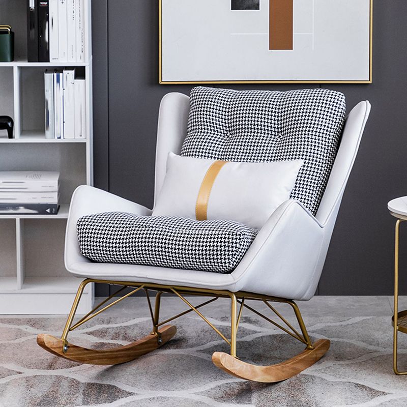 Modern Rocker Tufted Cushions Patchwork Fabric Rocking Chair with Pillow