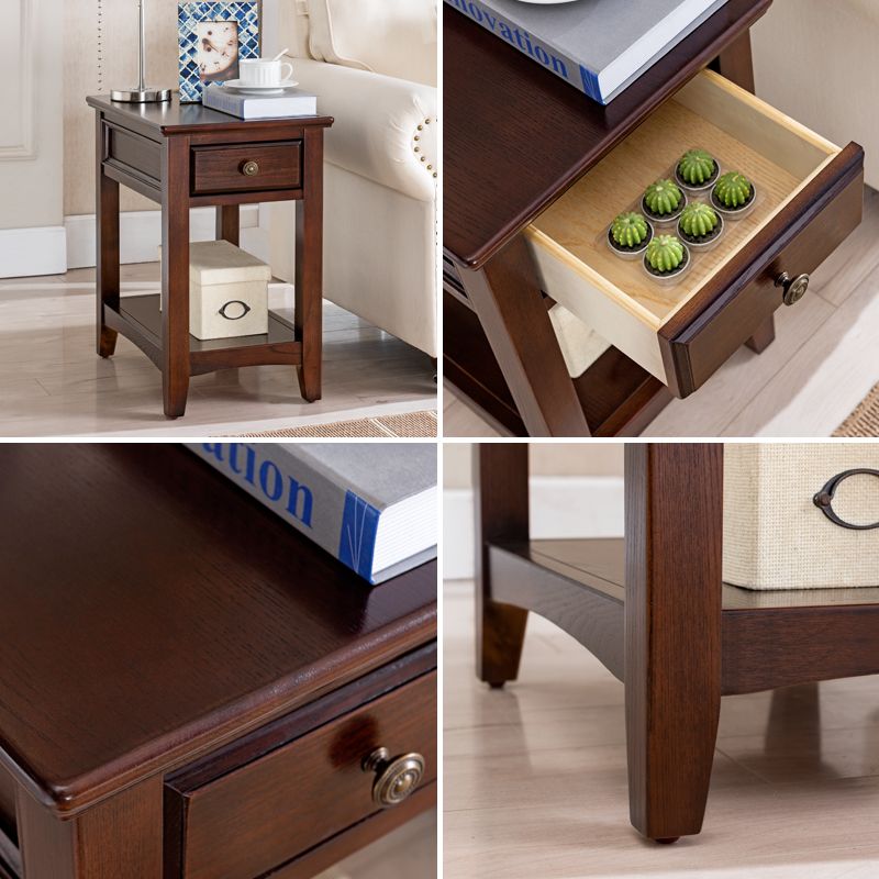 Modern Rectangle Top Side Table 23.62" Tall Wood End Table with Storage