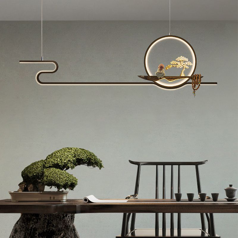 Contemporary Kitchen Pendant Lights Linear Hanging Light Fixtures Metal 2 Light