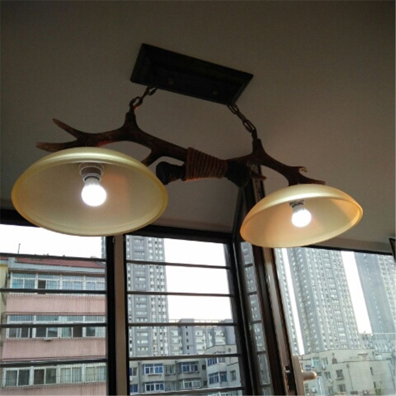 Wood 2 Lights Chandelier Light Fixtures Deer Antler Cottage Chandelier Lighting for Bar