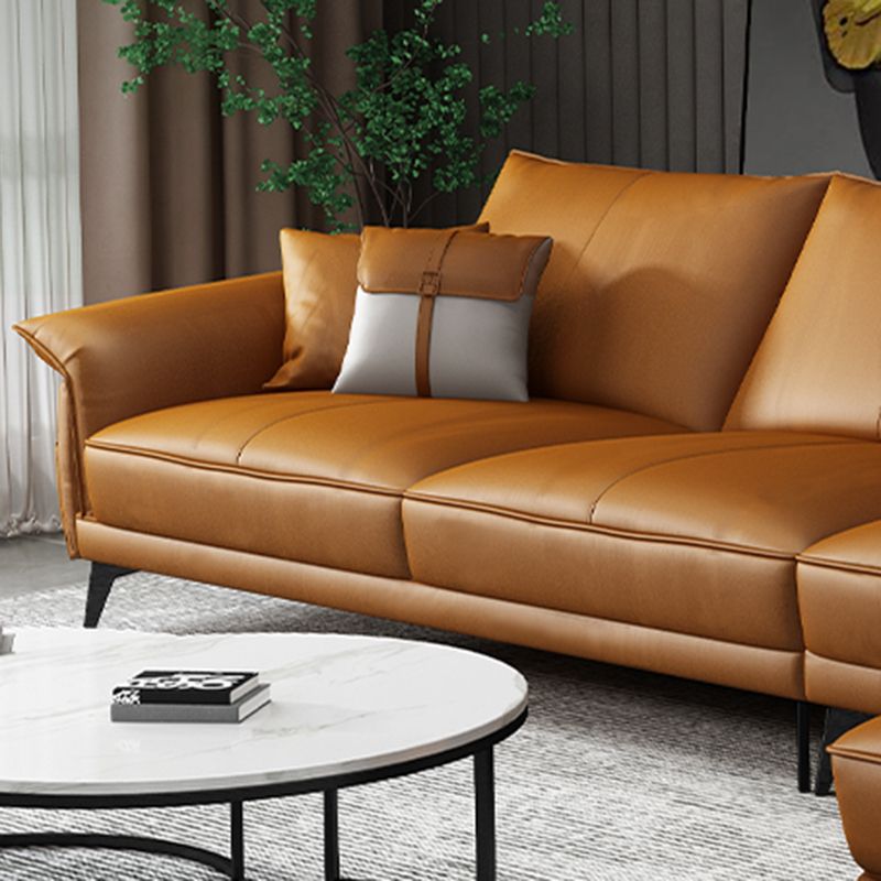 Scandinavian Orange Stain-Resistant Genuine Leather Sofa & Chaise