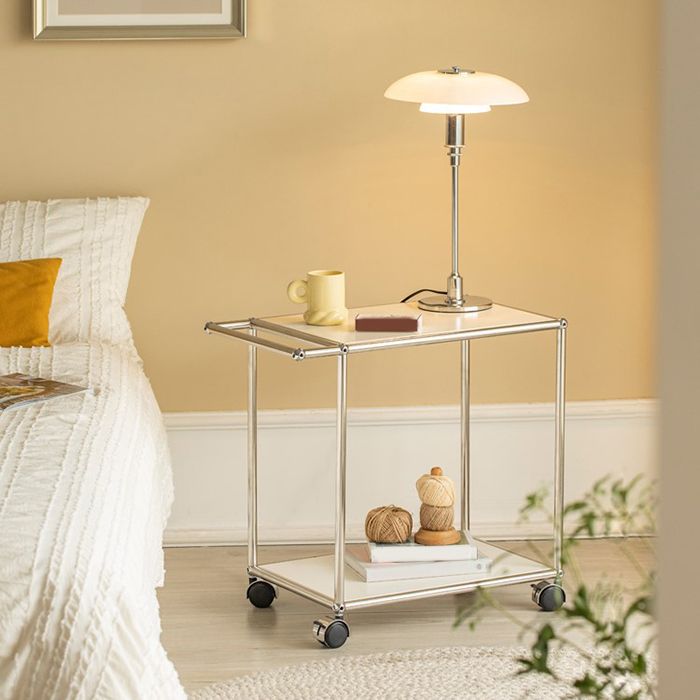 Medieval Modern Style Rectangular Metal/glass Table Wheel Base Side Table