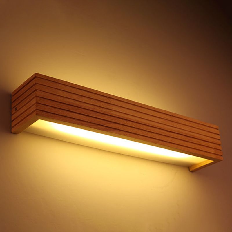 Diputas de pared de sombra rectangular Madera moderna 1 luces de apliques de luz en marrón
