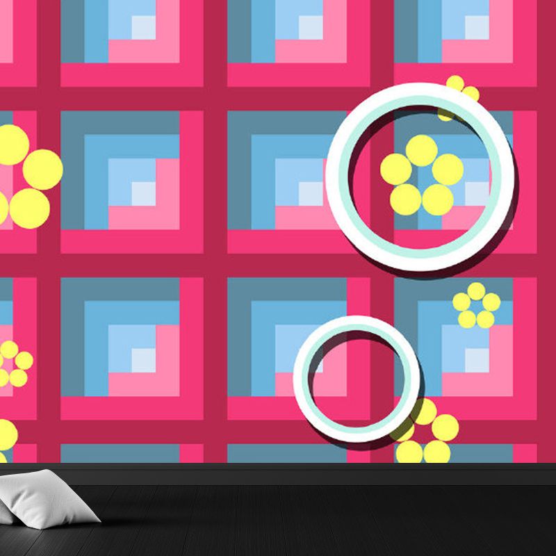 Whole Square Pattern Mural Decal for Indoor Decor Modern Boys Bedroom Wall Covering