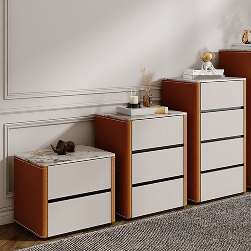 Contemporary Stone Storage Chest Bedroom Chest in White with Drawers