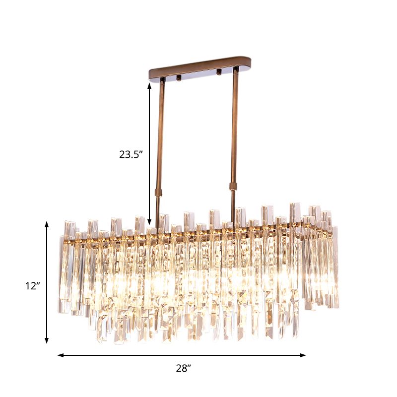 5 Lights Dining Room Chandelier Light Modern Chrome Hanging Light with Round/Rectangle Prism Crystal