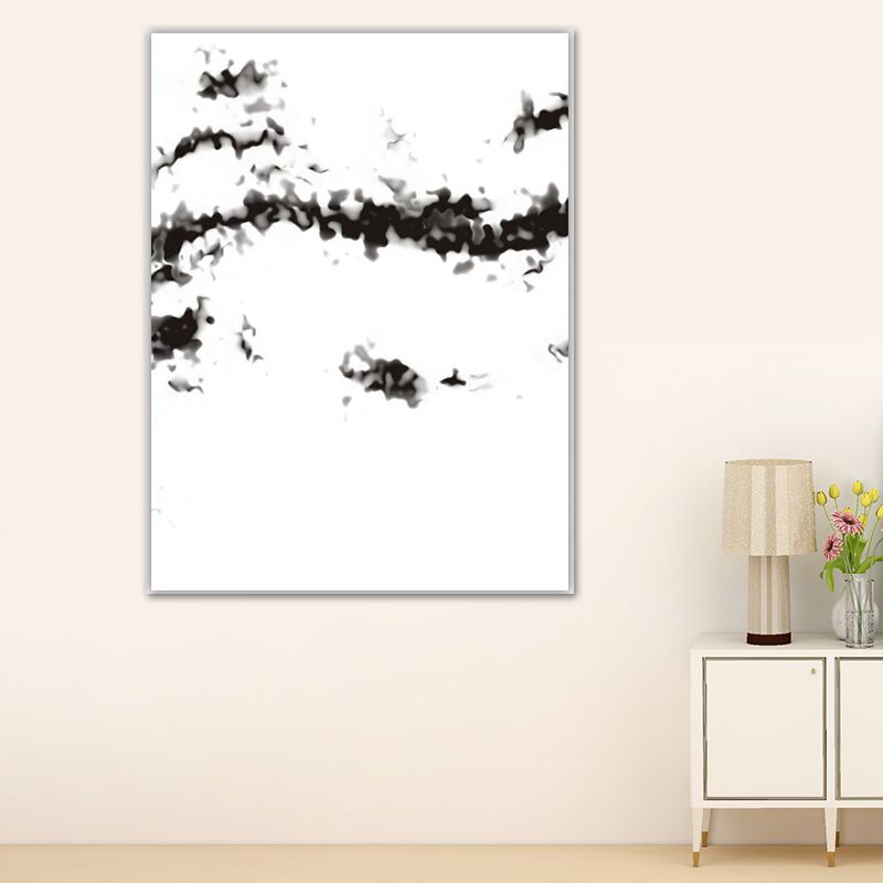 Smoke Abstract Wall Decor Minimalist Textured Canvas Wall Art in Black and White