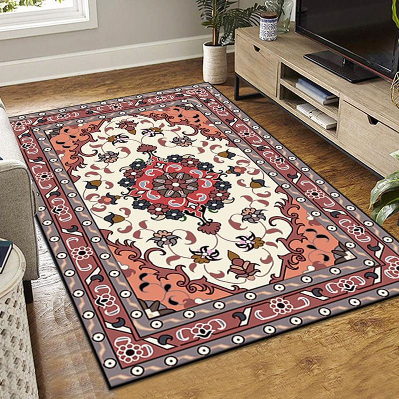 Dark Red Victorian Rug Polyester Graphic Rug Non-Slip Backing Rug for Living Room