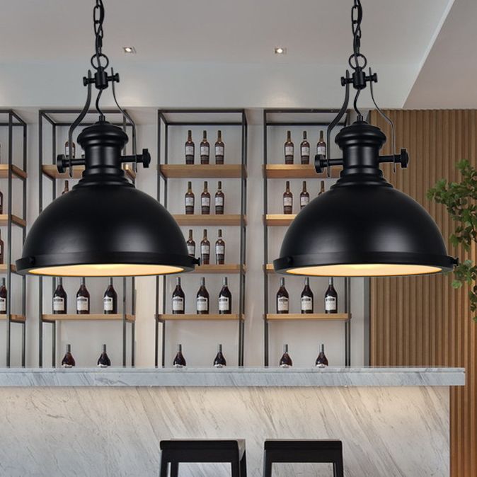 Retro Industrial Dome Shade Pendant Light Metal 1-Light Pendant Lighting With Swivel Joint in Black