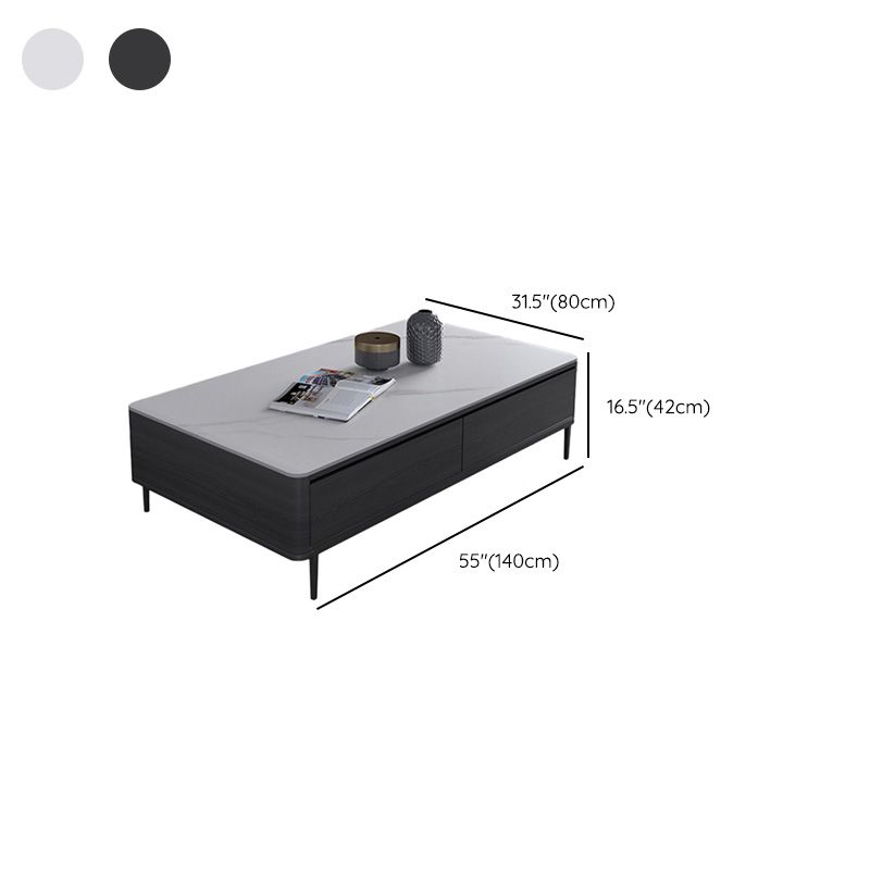 Rectangular Slate 4 Legs Coffee Table Modern 1 Single Cocktail Table with 4 Drawers