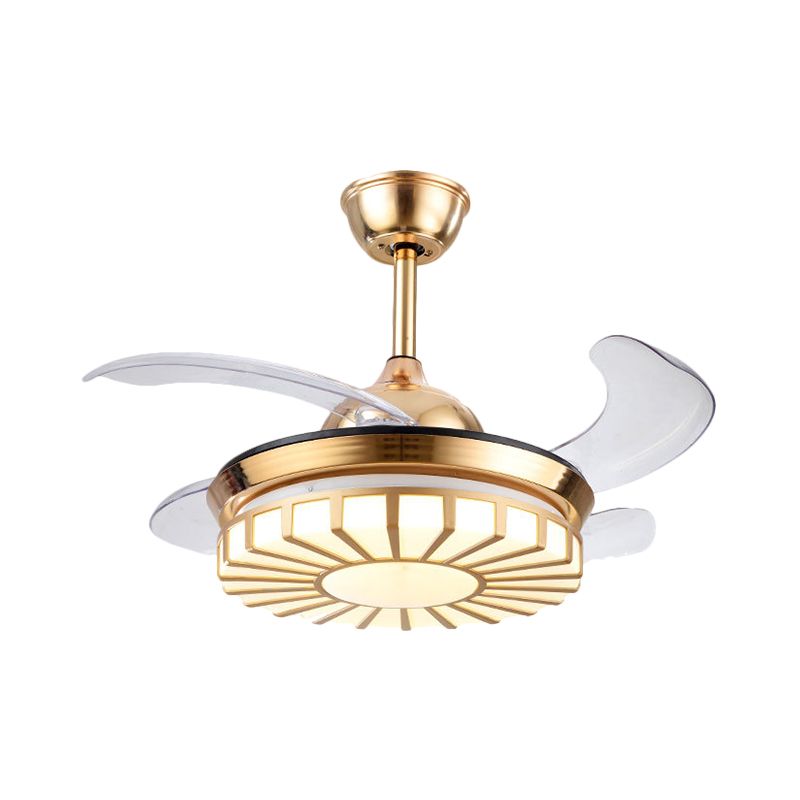 Minimalismus kreisförmiger Semi-Flush-Mount-Acryl-Wohnzimmer 4-Blade-LED-Anhänger Lüfter Licht in Silber/Weiß/Gold, 42 "W.