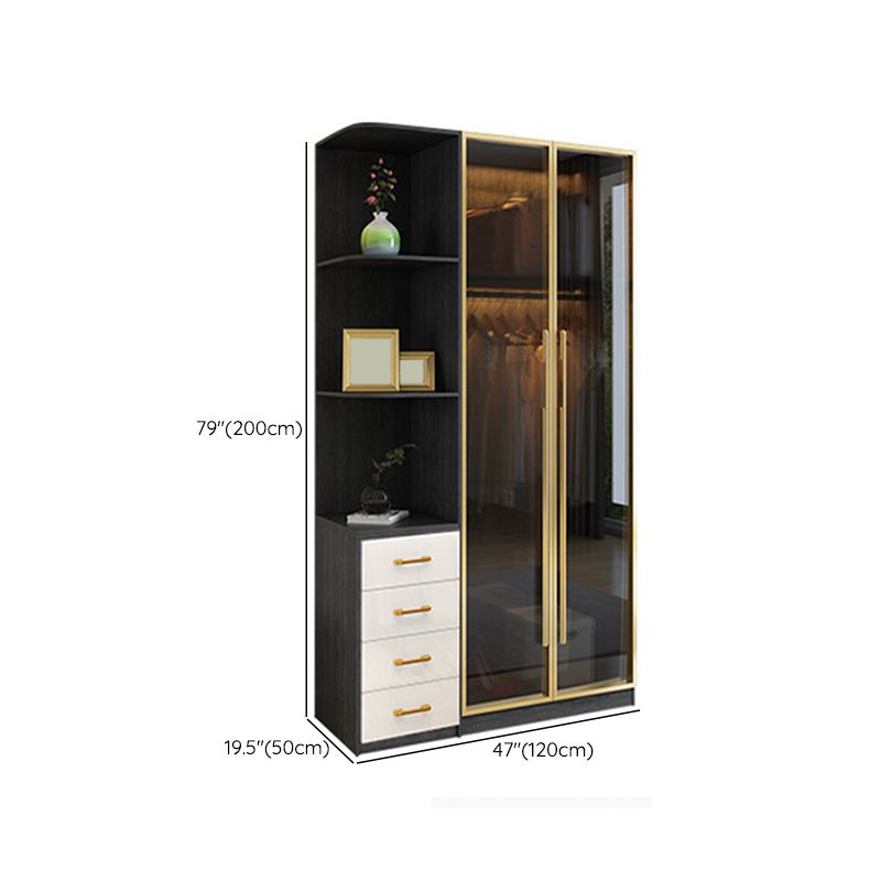Modern Tempered Glass Doors Wardrobe Wood Frame Wardrobe without Light