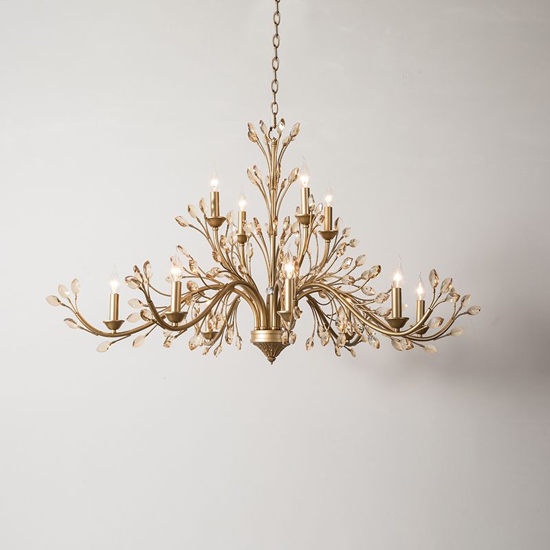 Multi Light Candle Pendant Light with Crystal Decoration American Country Style Metal Chandelier
