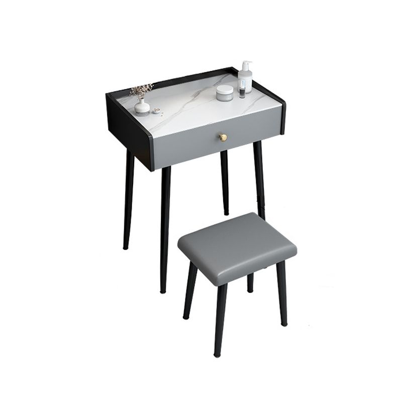 Contemporary Stone Vanity, Storage Drawer With Stool, Black/White