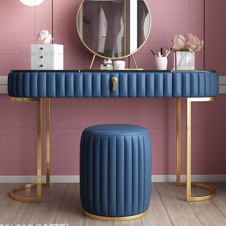 Glam Slate Top Makeup Vanity Set Blue 1 Drawer Vanity Dressing Table