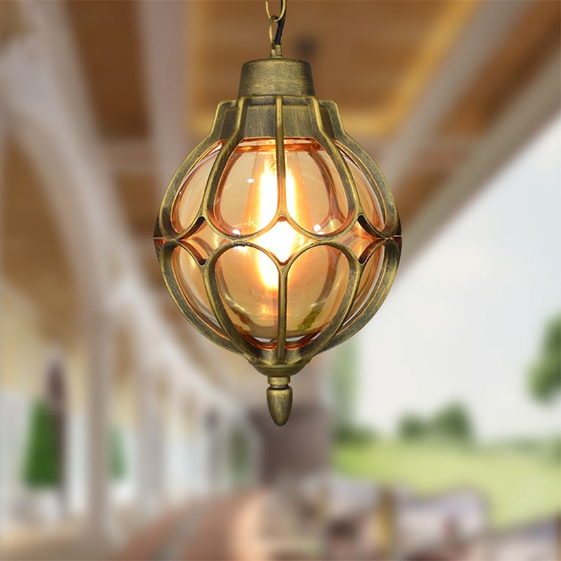 1 Licht 7 "/9"/11 "Weitkugel Anhängerlampe Vintage Bernstein Glashängung Lampe in Schwarz/Bronze/Gold
