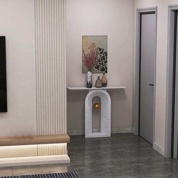 Contemporary White Console Table Rectangle Console Sofa Table for Hall