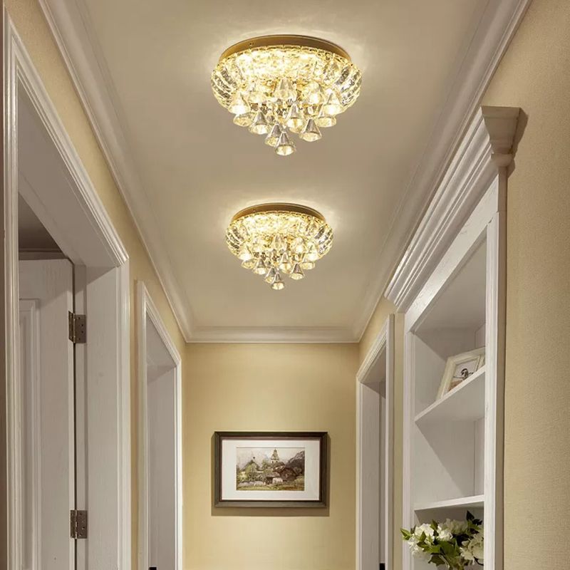 Small Hallway Flush Mounted Lamp Crystal Simplicity LED Flush Mount Ceiling Light in Brass