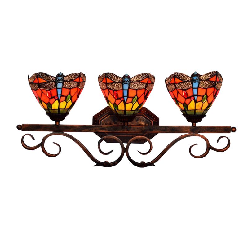 Stained Glass Dragonfly Wall Light Restaurant 3 Lights Tiffany Vintage Wall Lamp in Orange
