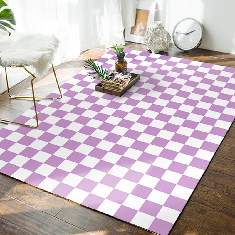 Green Check Pattern Rug Polyester Modern Rug Stain Resistant Rug for Home Decor