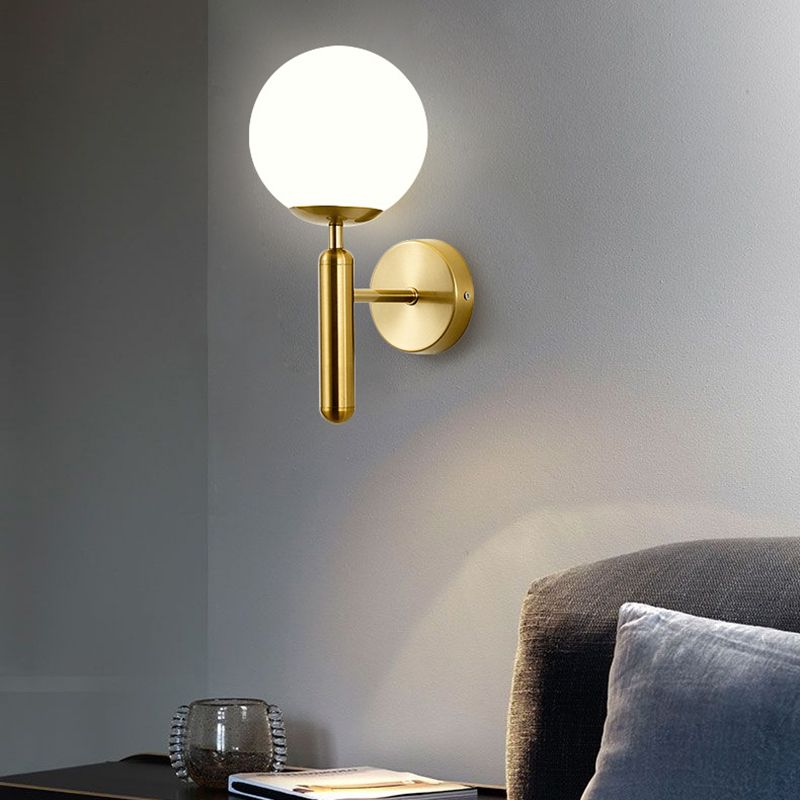 Contemporary Vanity Lighting Globe Glass Wall Light Fixture in White for Bathroom