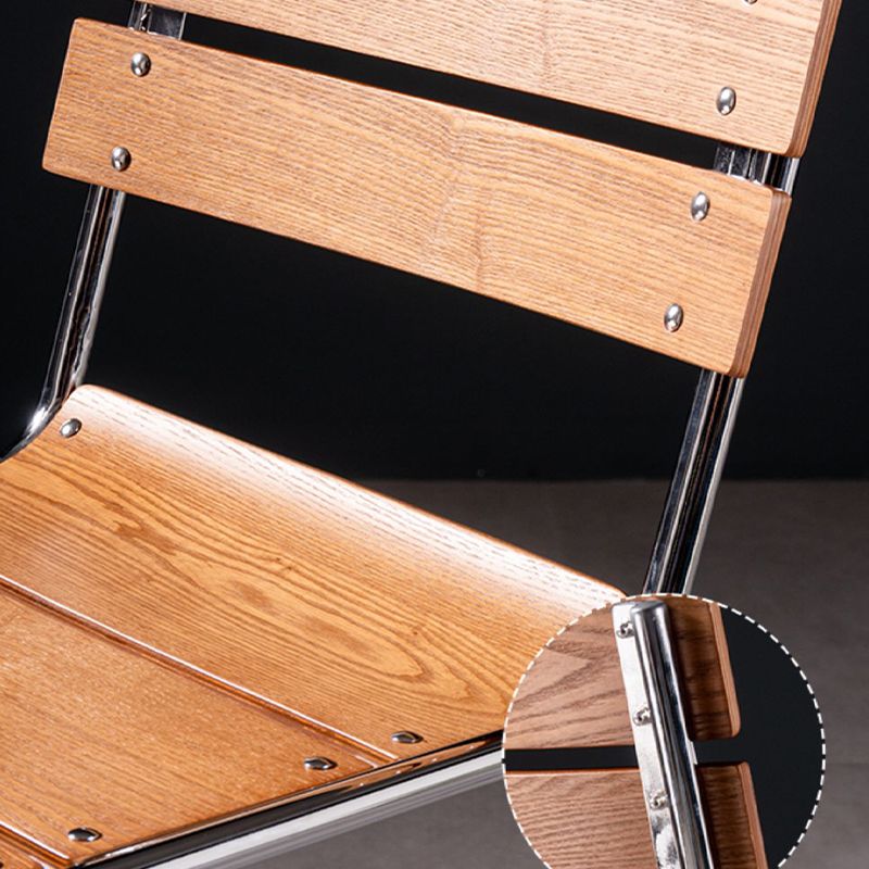 Contemporary Solid Wood Backrest Counter High Stool with Metal 4 Legs