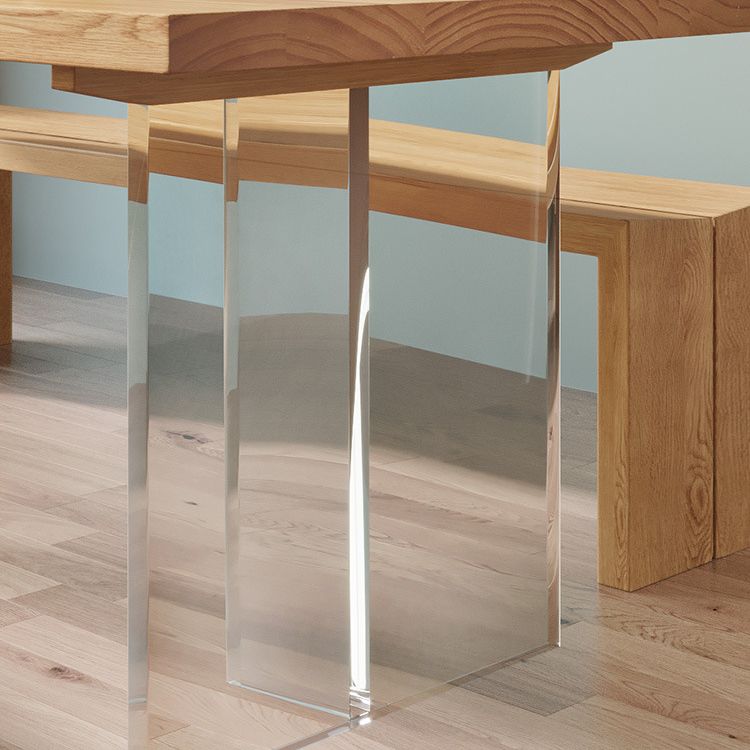 Rectangle Double Base Dining Table Modern Pine Wood Table for Living Room