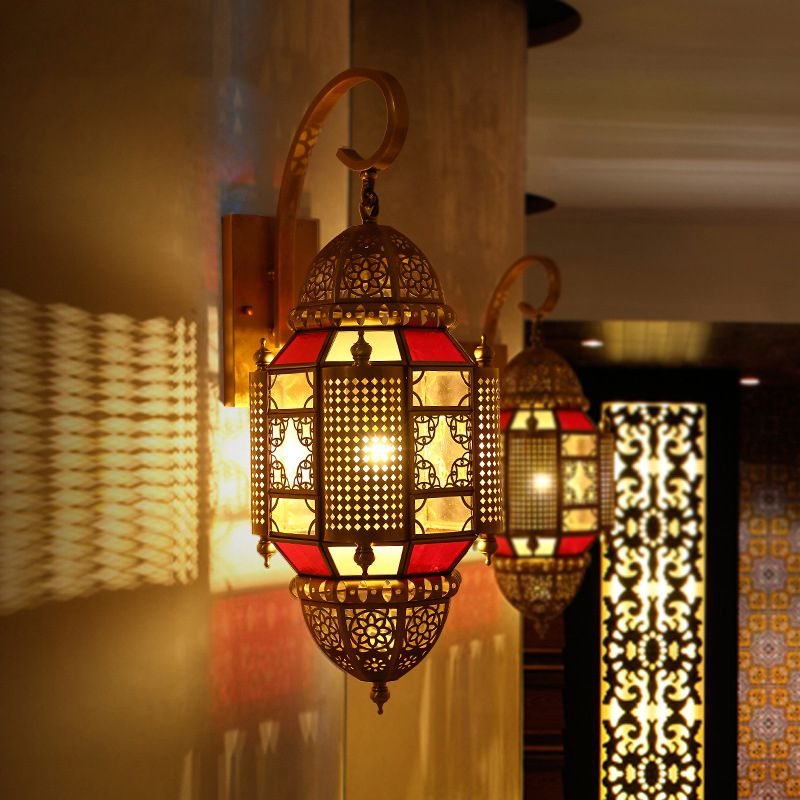 Lantern Restaurant Sconce Light Arabian Metal 1 Bulb Brass Wall Lighting Fixture