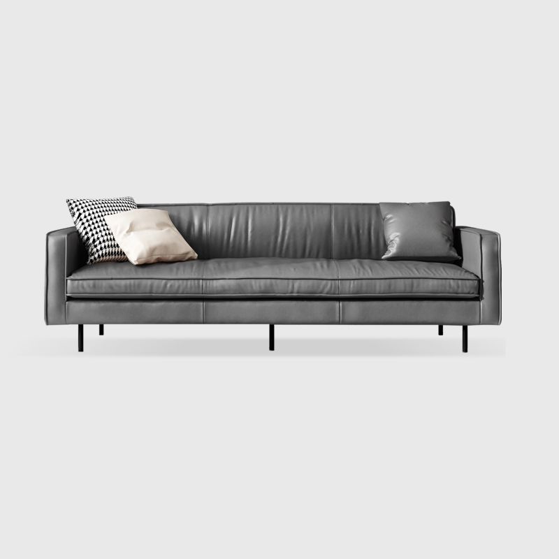 Living Room Standard Stationary Cushions Faux Leather Square Arm Sofa