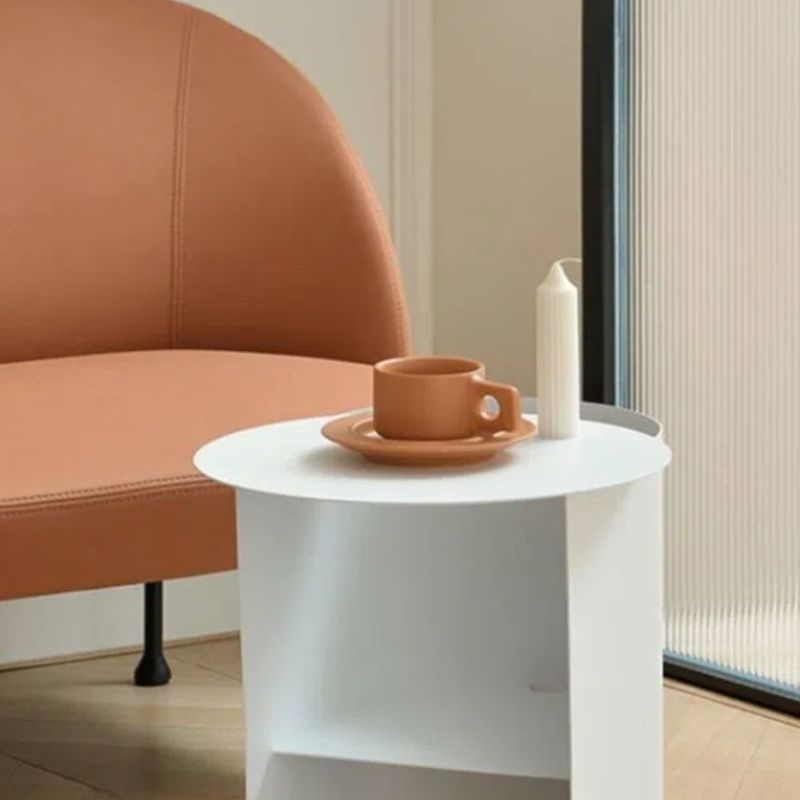 Mid-Century Round Side End Table Stainless Steel End Slide Table with Shelf