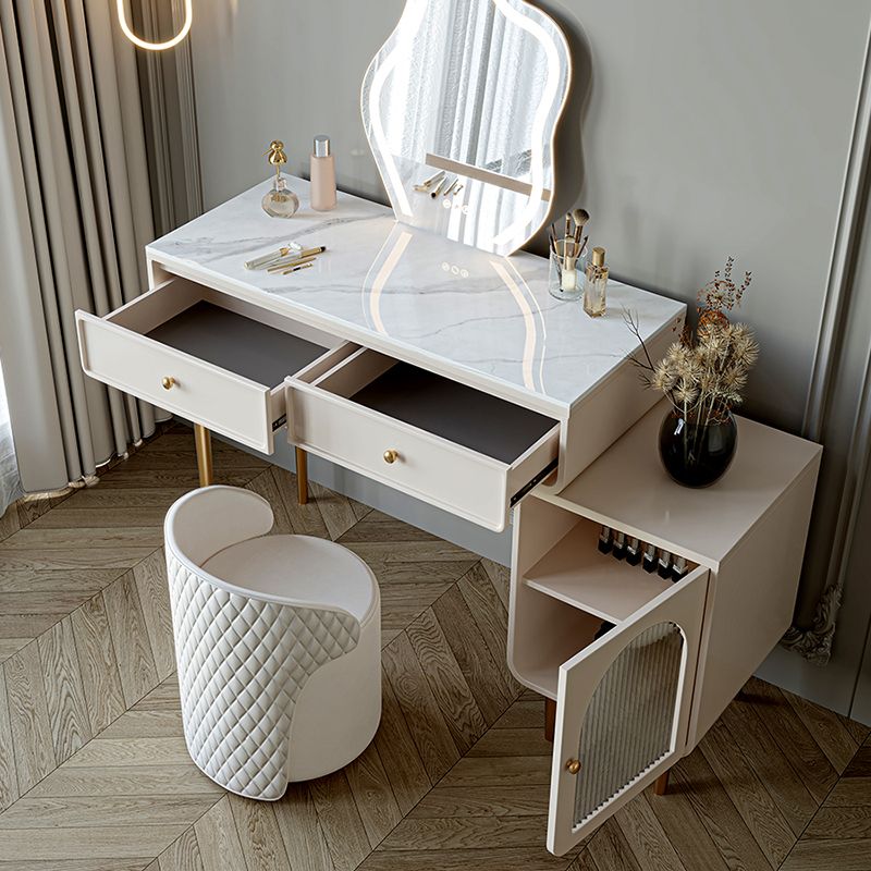 Wood Vanity with 2 Drawers Stone Top Dressing Table in White