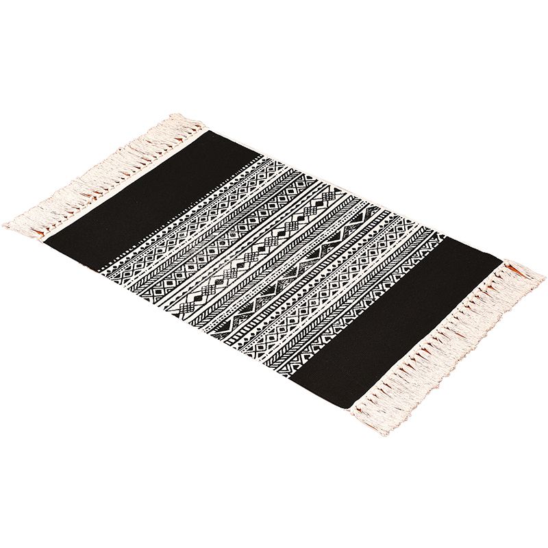 Black Door Rug Boho Tribal Patterned Rug Cotton Machine Wash Pet-Friendly Area Carpet