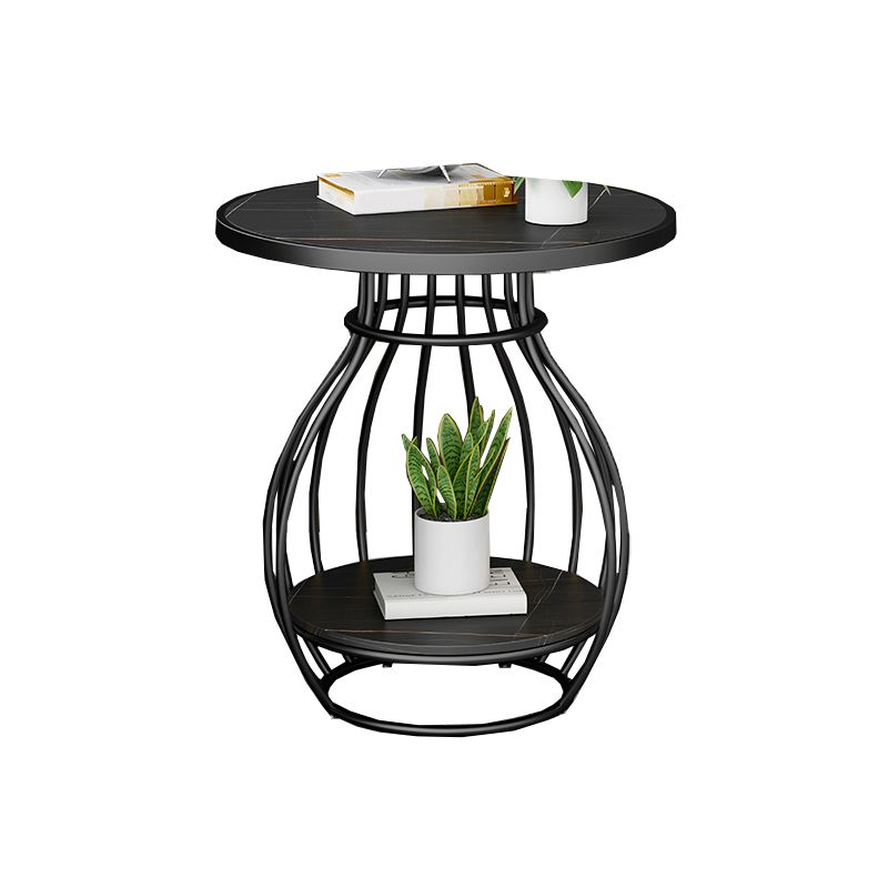 Modern Round Slate Top Side Table Steel Frame End Table with Shelf