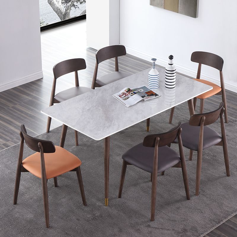 Rectangle Grey Dining Table Rubberwood Solid Wood Legs Dining Table